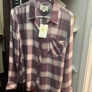 Purple Plaid Women’s Dress Shirt | Cosmic Blue Love | Size Small